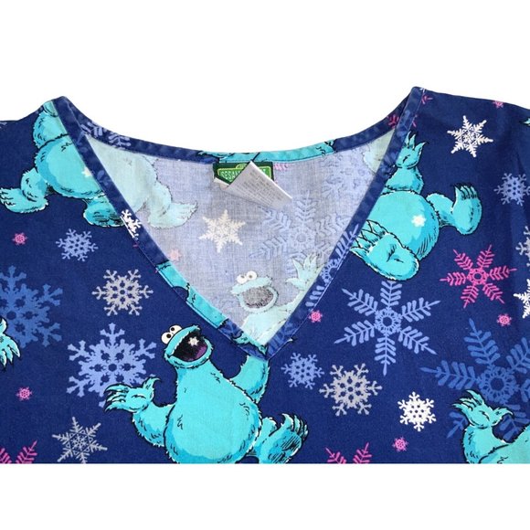 Sesame Street Cookie Monster Scrub Top Lg - Picture 3 of 7